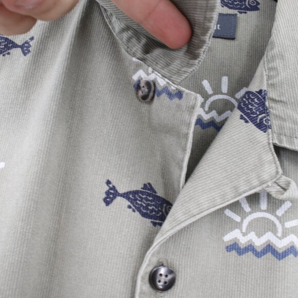 Vintage True Grit shirt Mens medium Short Sleeve Camp corded Sunrise Fish Print - Picture 3 of 12